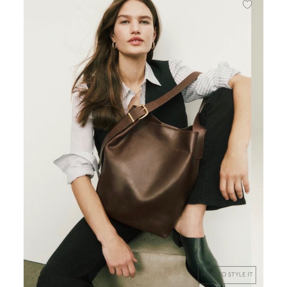 Madewell The Essential Bucket Tote Chocolate Brown Leather Bag Career Boho - Picture 2 of 12